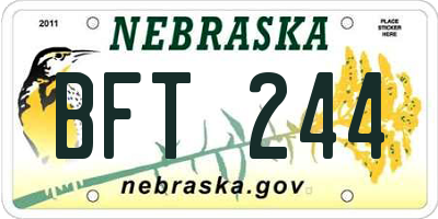 NE license plate BFT244