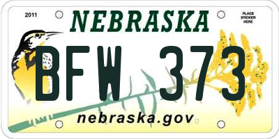 NE license plate BFW373