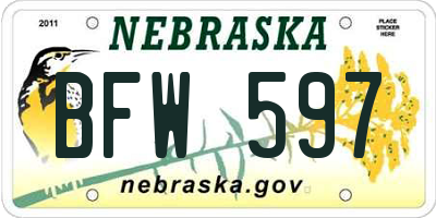 NE license plate BFW597