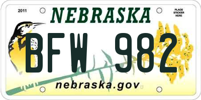 NE license plate BFW982