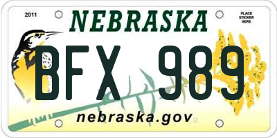 NE license plate BFX989