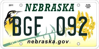 NE license plate BGF092