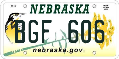 NE license plate BGF606