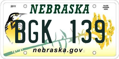 NE license plate BGK139