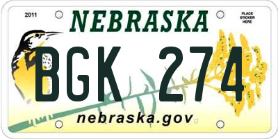 NE license plate BGK274