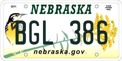 NE license plate BGL386