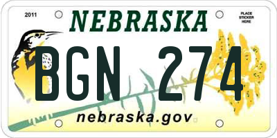 NE license plate BGN274
