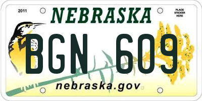 NE license plate BGN609