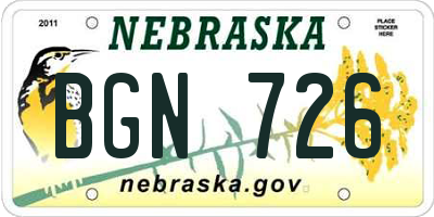 NE license plate BGN726