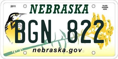 NE license plate BGN822