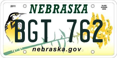 NE license plate BGT762