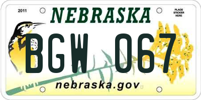 NE license plate BGW067
