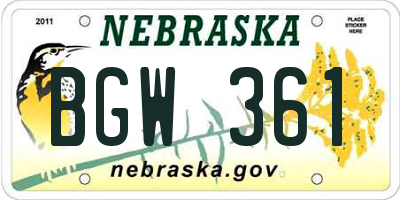 NE license plate BGW361