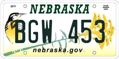 NE license plate BGW453