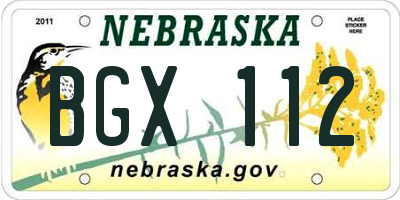 NE license plate BGX112