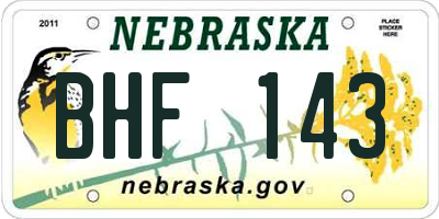 NE license plate BHF143