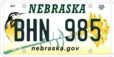 NE license plate BHN985
