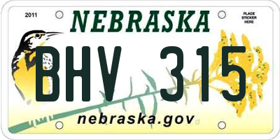 NE license plate BHV315