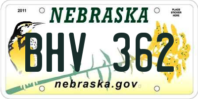 NE license plate BHV362