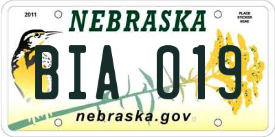 NE license plate BIA019
