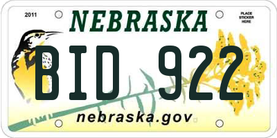 NE license plate BID922