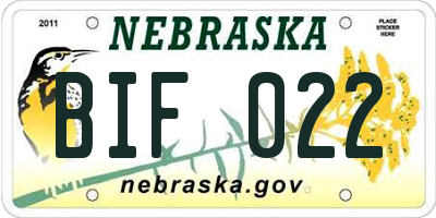NE license plate BIF022