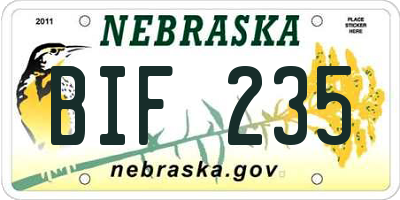 NE license plate BIF235
