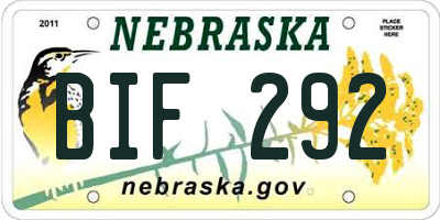NE license plate BIF292