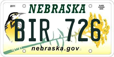 NE license plate BIR726