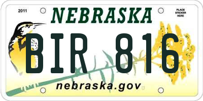 NE license plate BIR816