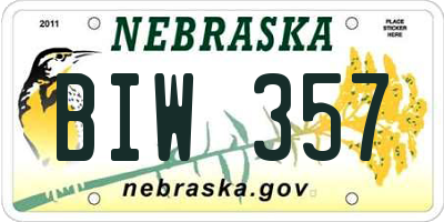 NE license plate BIW357