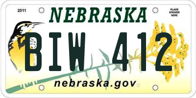 NE license plate BIW412