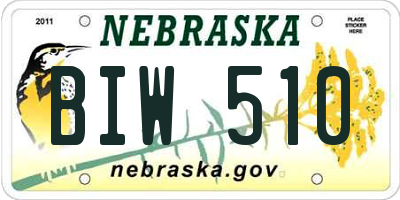 NE license plate BIW510