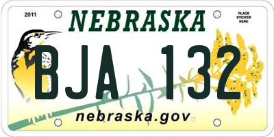 NE license plate BJA132