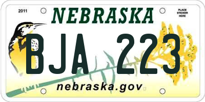 NE license plate BJA223