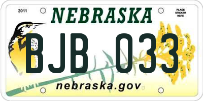 NE license plate BJB033