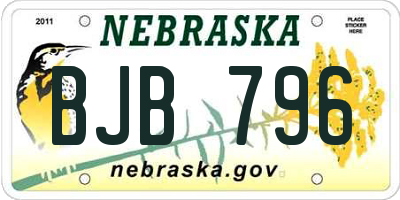 NE license plate BJB796