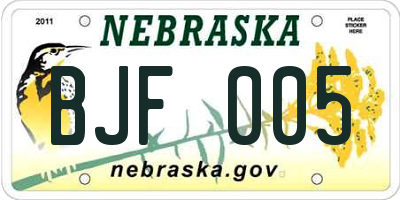 NE license plate BJF005