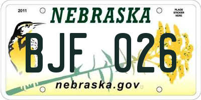 NE license plate BJF026