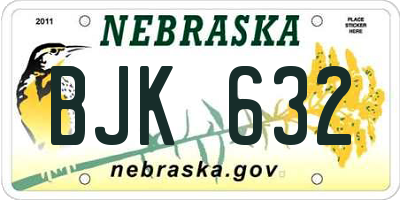 NE license plate BJK632