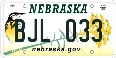 NE license plate BJL033