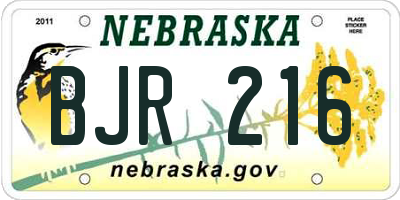 NE license plate BJR216