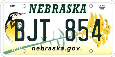 NE license plate BJT854