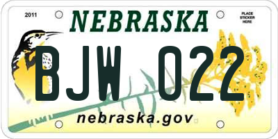 NE license plate BJW022