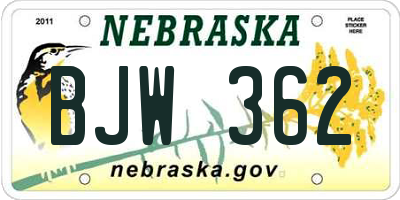 NE license plate BJW362