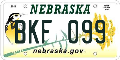 NE license plate BKF099