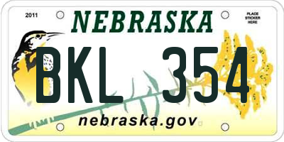 NE license plate BKL354