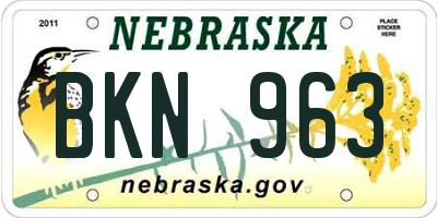 NE license plate BKN963