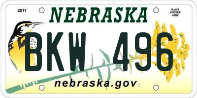 NE license plate BKW496
