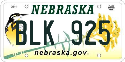 NE license plate BLK925